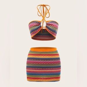 Shein x Stefflon Don geo print halter top/skirt set. Size Large